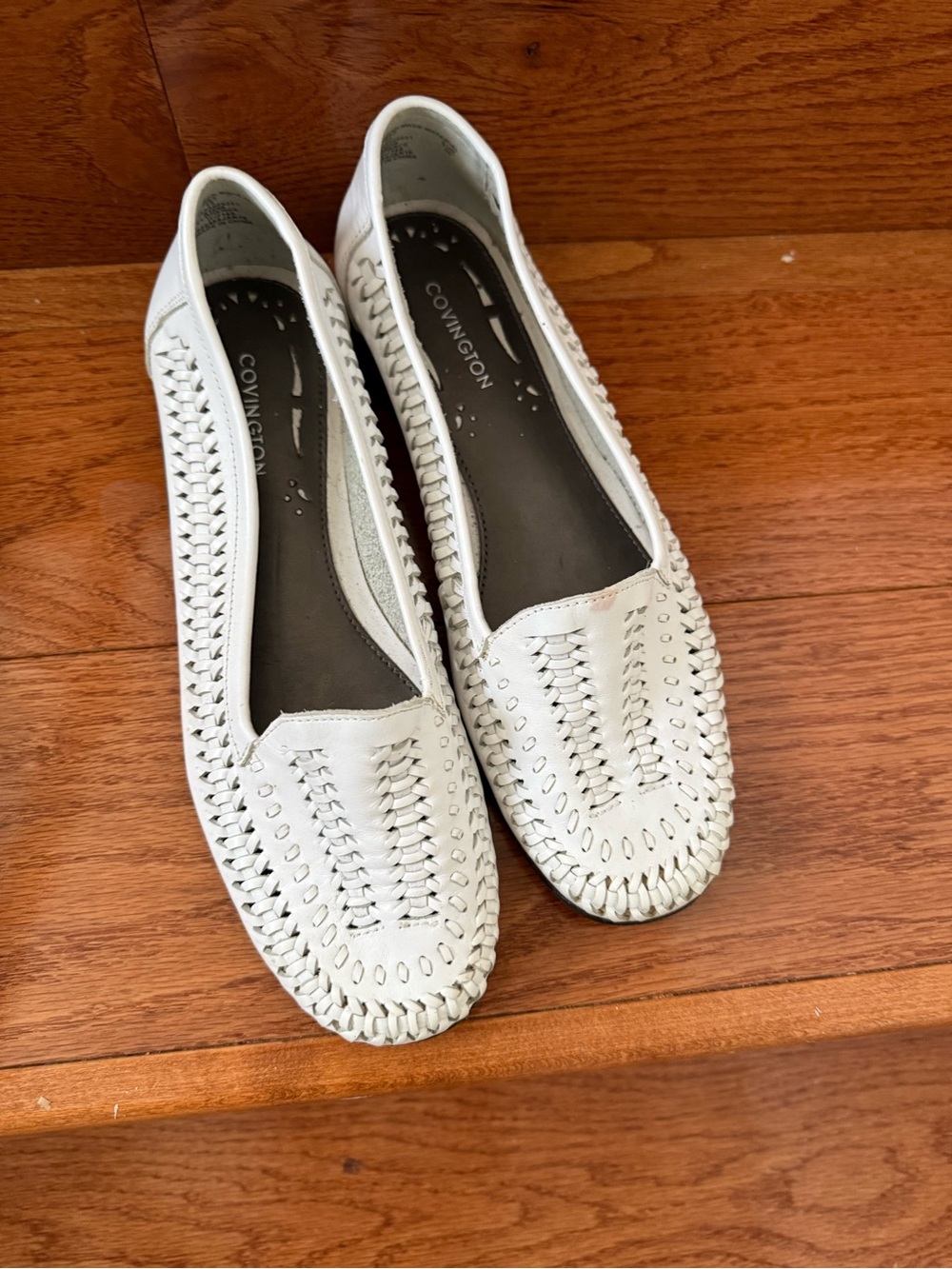 Covington White Woven Leather Slip-On Flats